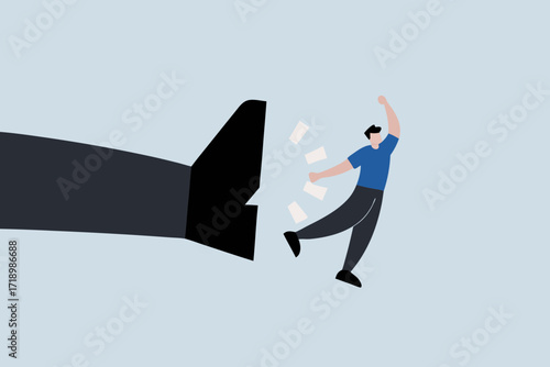 Being fired from work, An angry giant boss kick fired fired employee