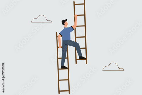 Change job to get growth opportunity, businessman climb up ladder to change to new path.