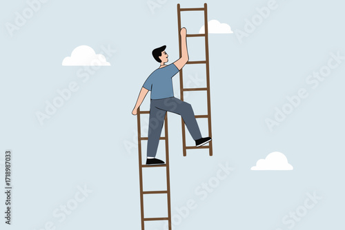 Change job to get growth opportunity, businessman climb up ladder to change to new path.