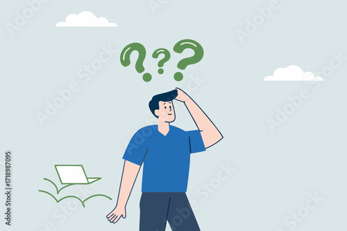 Memory loss, confused businessman who loses his memory thinking about what he forgets.