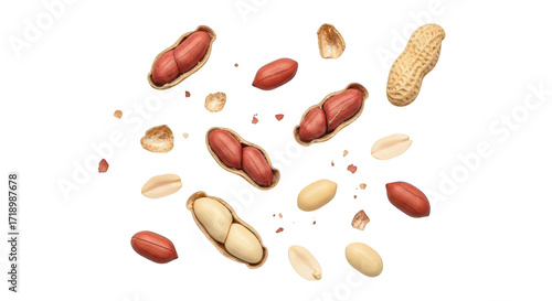 Roasted Peanuts In Shell Falling On Black