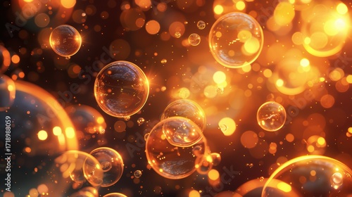 Glowing Bubbles with Sparkling Light on Dark Background