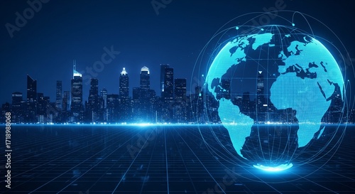 Global business background with world map and digital globe