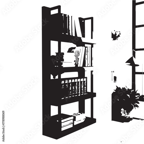 Black wall mounted book rack Silhouette Vector, High Quality Illustration on White Background