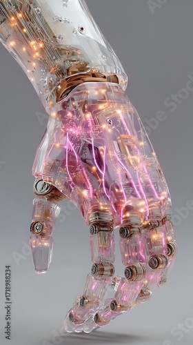 Sci fi robotic hand with futuristic glowing details high resolution photo