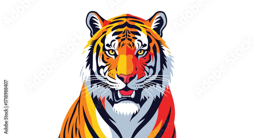 Vibrant tiger portrait illustration showcasing bold colors and geometric design elements highlighting the majestic nature of this powerful animal