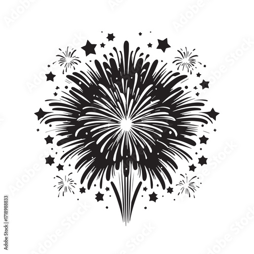 Black Celebration fireworks burst Silhouette Vector, High Quality Illustration on White Background