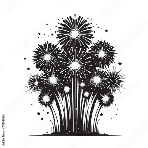Black Celebration fireworks burst Silhouette Vector, High Quality Illustration on White Background
