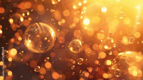 Glowing Bubbles with Golden Glitter in a Beautiful Abstract Background