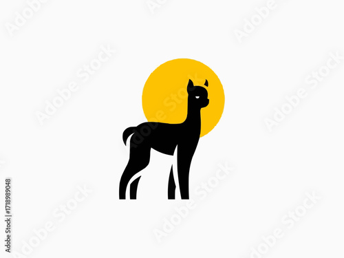 Elegant black alpaca standing proudly before a golden sun creates a striking, minimalist design perfect for branding or South American themes