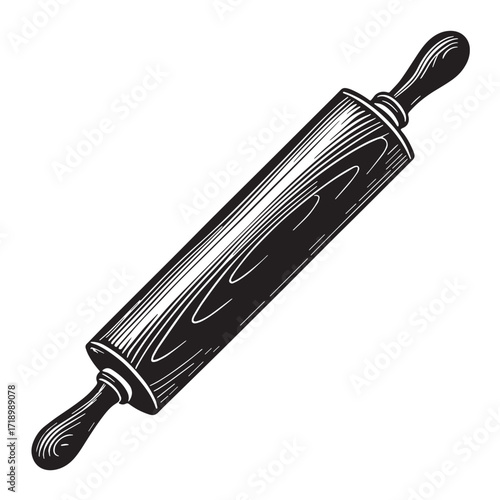 Black wooden rolling-pin Silhouette Vector, High Quality Illustration on White Background