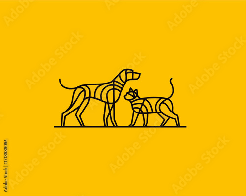 Modern pet logo design featuring a stylized dog and cat, perfect for veterinary clinics, grooming services, and pet supply stores