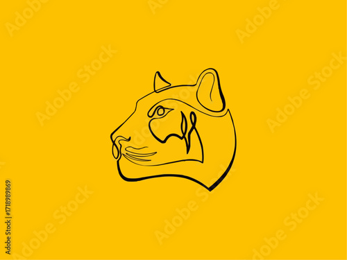 Striking single line drawing of a tiger's head, exuding power and elegance for modern design projects.