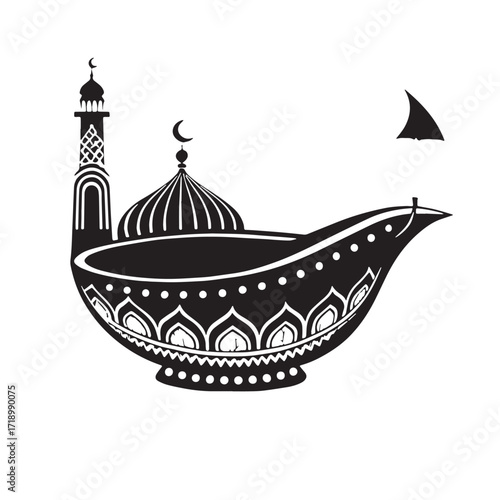 Black Diwali diya with flame Silhouette Vector, High Quality Illustration on White Background