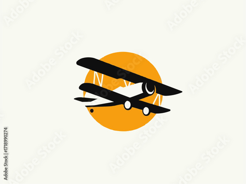 Vintage biplane soaring against a vibrant orange sunset, evoking adventure and nostalgia.