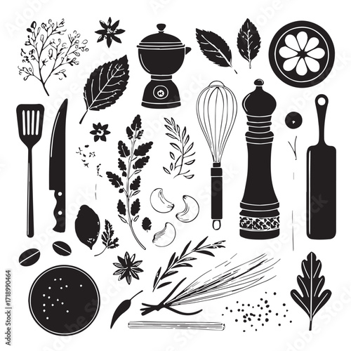 Black Cooking Ingredients Silhouette Vector, High Quality Illustration on White Background