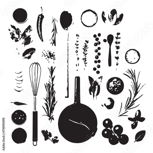 Black Cooking Ingredients Silhouette Vector, High Quality Illustration on White Background