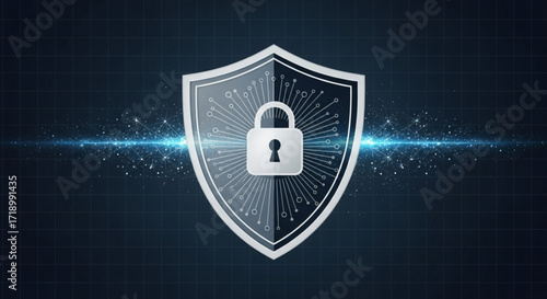 Cybersecurity shield protection data privacy and network security concept for online digital safety lock system