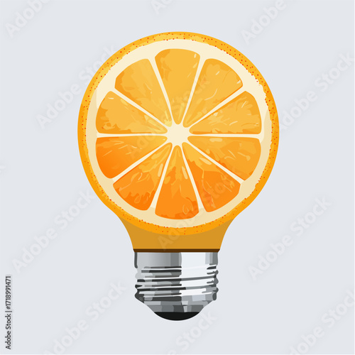 Koncepcyjna żarówka z plastra pomarańczy. Symbol świeżego pomysłu, naturalnej energii i kreatywności.