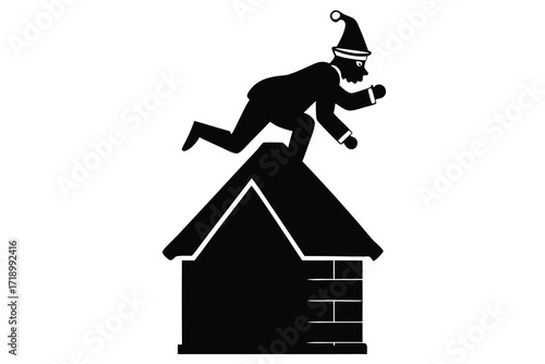 santa chimney climb silhouette vector icon design