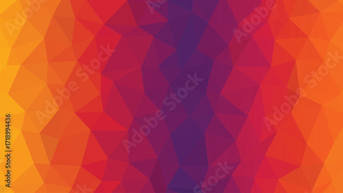 Geometric low poly abstract background in warm gradient of orange red and purple polygon