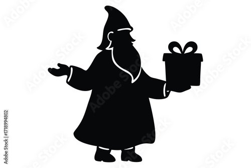 santa giving gift silhouette vector icon design