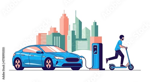 Electric Vehicle Charging Station in City Eco-Friendly Urban Transportation