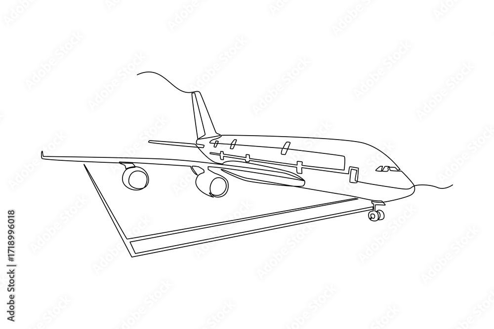 Obraz premium Continues line of airplane ready for takeoff at runway Single line drawing vector graphic design illustration
