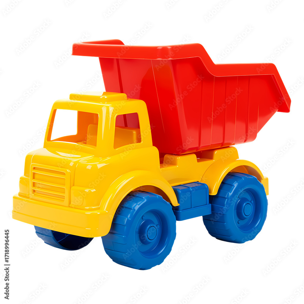 Naklejka premium Vibrant Plastic Dump Truck Toy: A Colorful Playtime Essential
