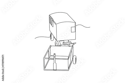 Continues line of airport luggage truck with baggage Single line drawing vector graphic design illustration