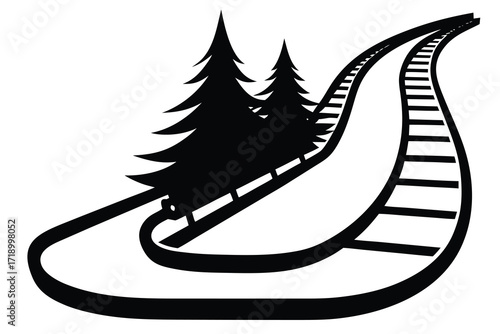 sleigh tracks silhouette vector art illustration