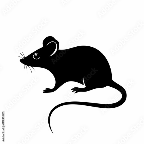 Striking vector illustration of a small mouse as a black silhouette, isolated on a pristine white background