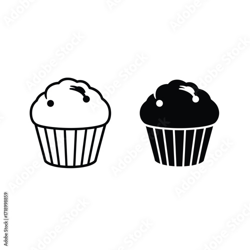 Cupcake Icon Set - Outline and Solid Style
