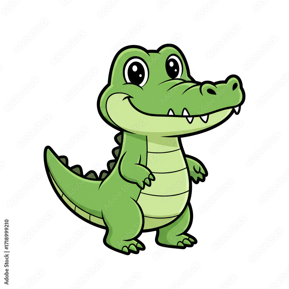 Obraz premium Charming cartoon alligator with a friendly smile, perfect for children's books and playful designs