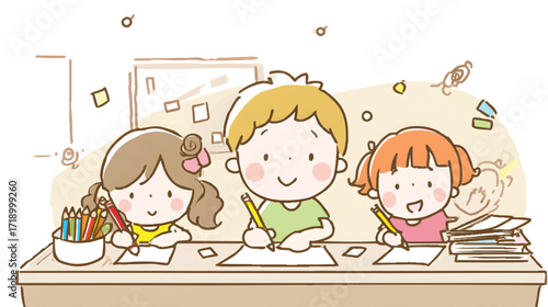 Children drawing together at a table