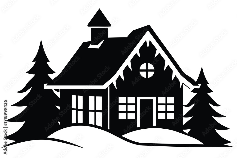 Fototapeta premium snow covered house silhouette vector art illustrat