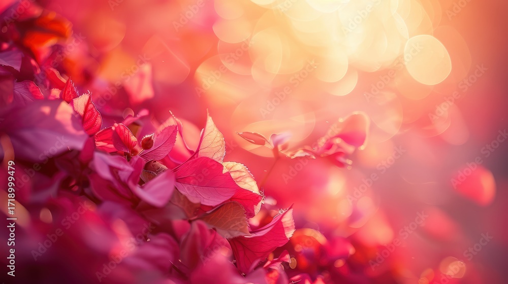 Fototapeta premium Vibrant Pink Leaves with Dreamy Background and Soft Bokeh Effect
