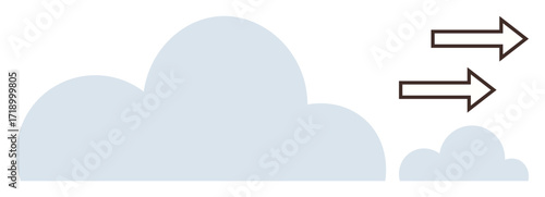 Two clouds of different sizes with double arrows pointing right signify transformation, growth, or progress. Ideal for technology, innovation, data, cloud services, growth, connection simple flat