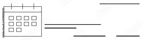 Calendar with visible grid and lines symbolizing tasks, schedule, or timeline management. Ideal for planning, organization, productivity, time management, workflow, deadlines simplicity flat