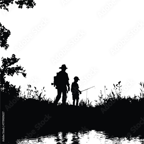 Father and son fishing silhouette set capturing cherished moments together isolated on white background