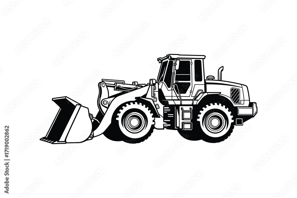 Naklejka premium Black and White Front Loader Vector Illustration