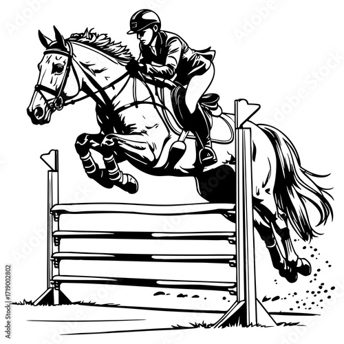 Horse Rider Jumping Obstacle