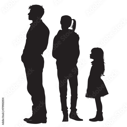 Father son and daughter family silhouette set black and white graphic elements isolated on white background silhouette