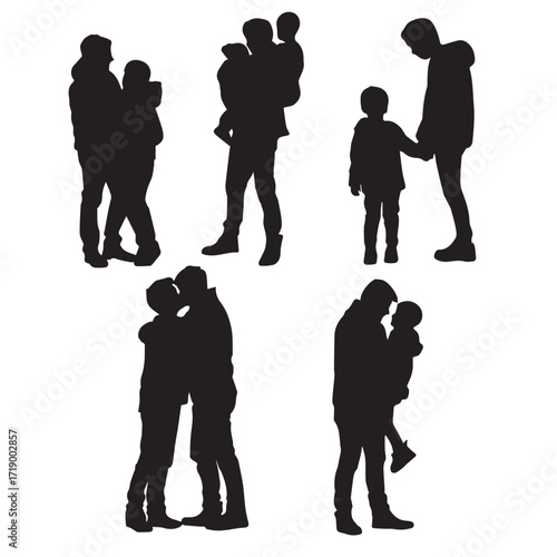 Father son and daughter family silhouette set for graphic design projects isolated on white background silhouette