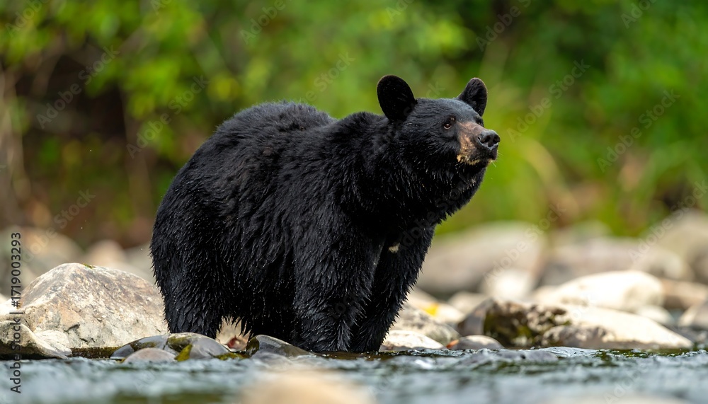 Fototapeta premium Black bear by a river (1)