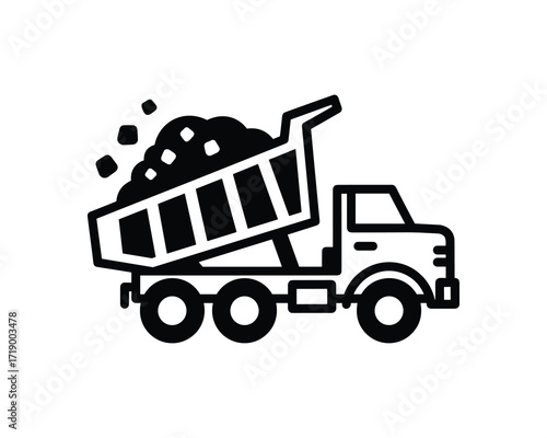 Black and White Dump Truck Filled with Rocks Vector