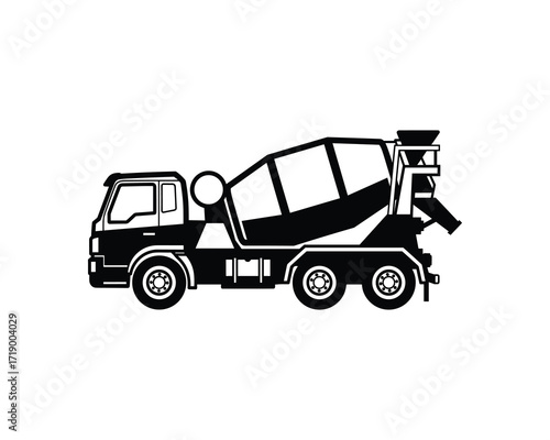 Black and white Vector Concrete Mixer Truck Illustration