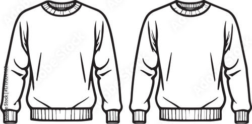 Blank sweatshirts mockup front view outline for fashion design, clothing template, and apparel artwork
