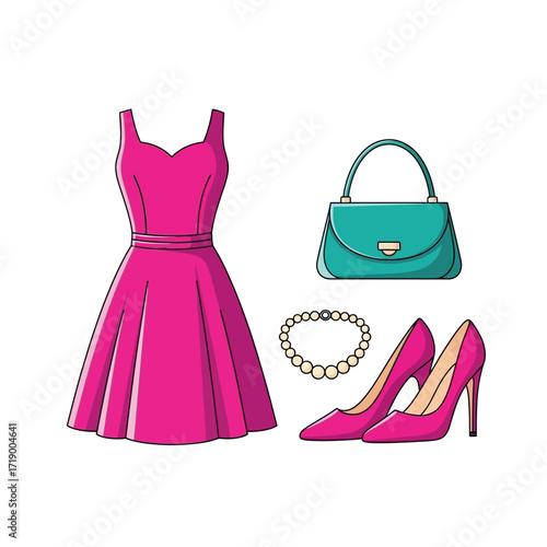 Elegant Pink Dress and Matching Accessories for a Stylish Outfit