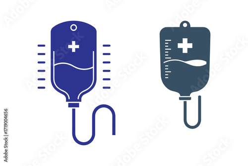 Blue and Gray Medical IV Drip Bag Illustration Vector